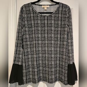 Women's Michael Kors Long Sleeves Crinkle Bell Cuffs Blouse Black & White Sz Med